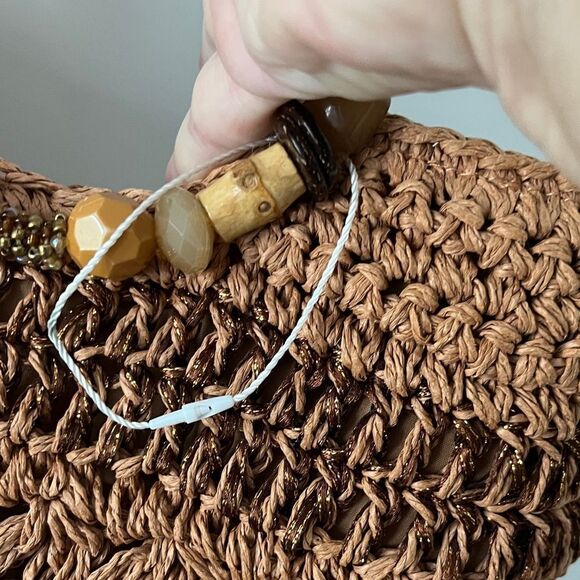 Cappelli Straworld Inc Elegant Crochet Tote with Beaded Handle NWOT - Picture 8 of 12